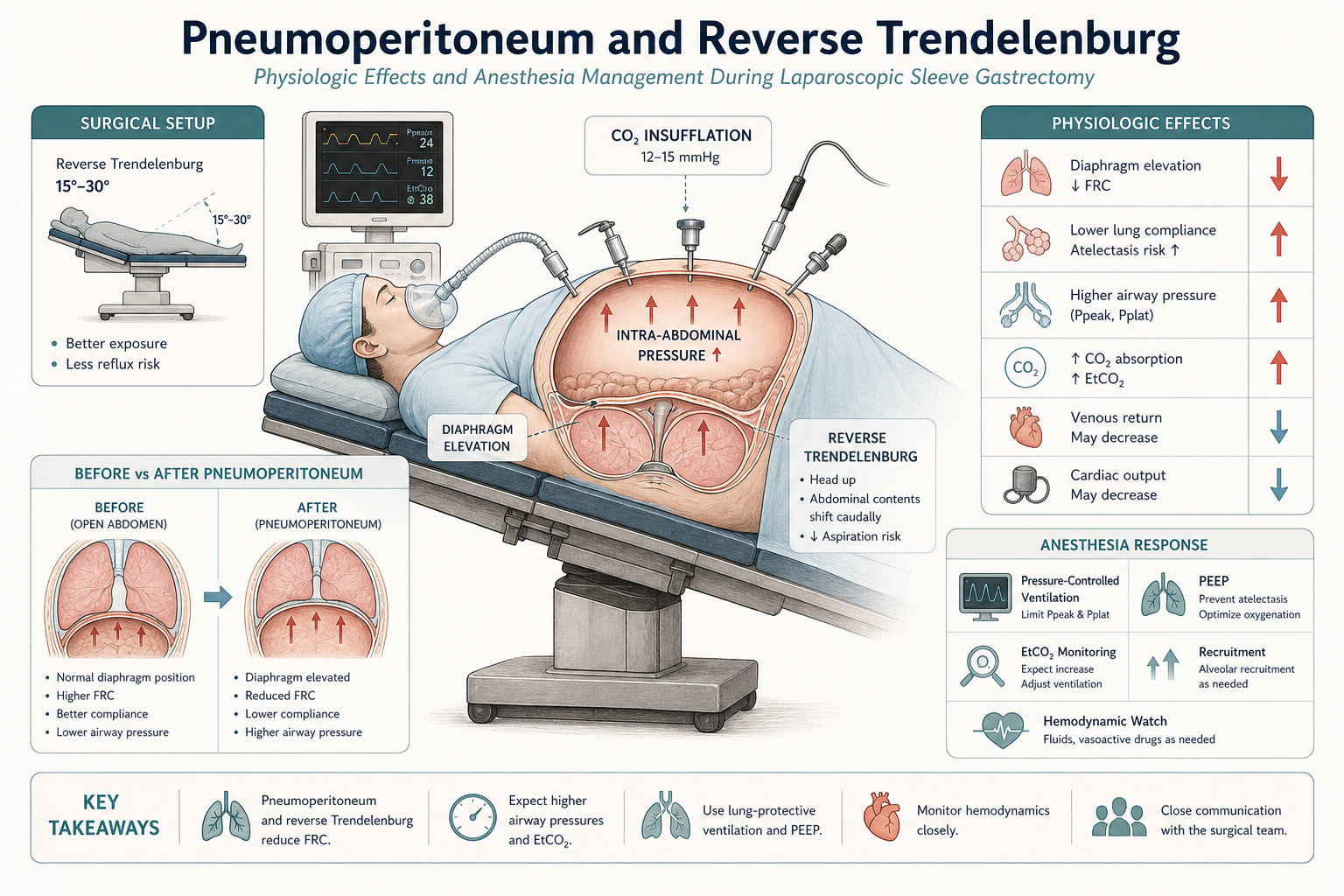 Pneumoperitoneum and reverse Trendelenburg