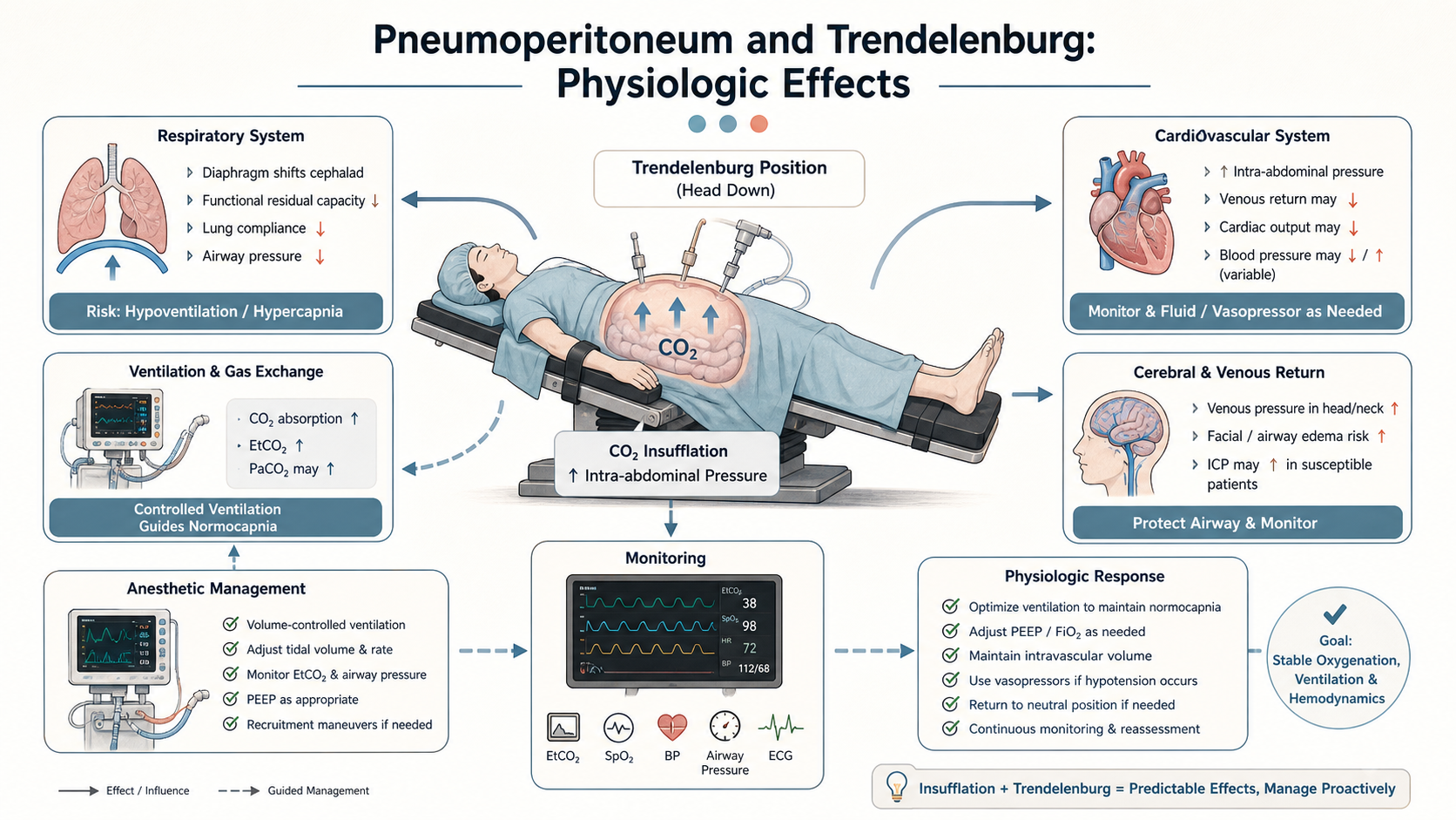 Physiologic effects of pneumoperitoneum and Trendelenburg