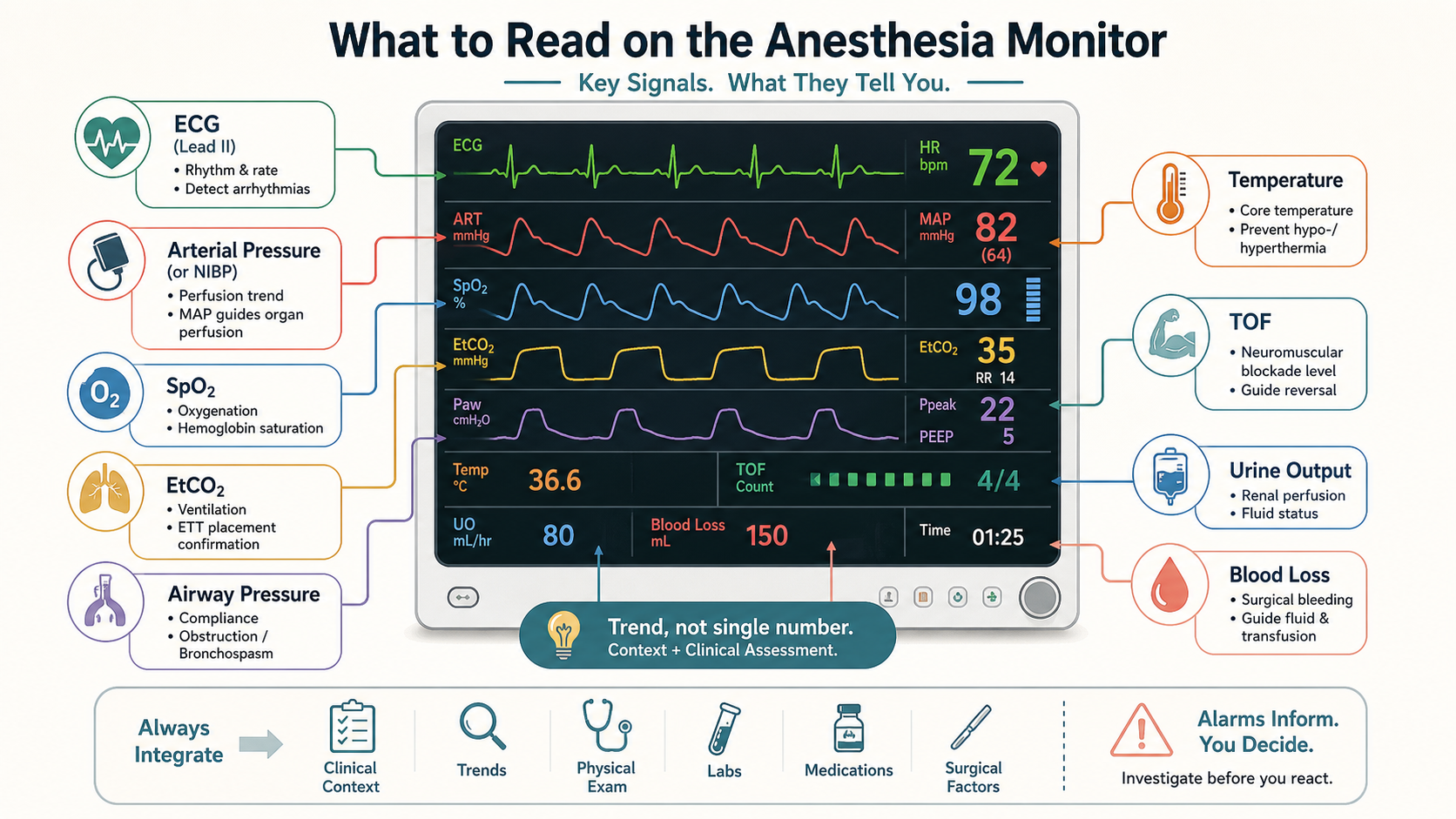 What to read on the anesthesia monitor