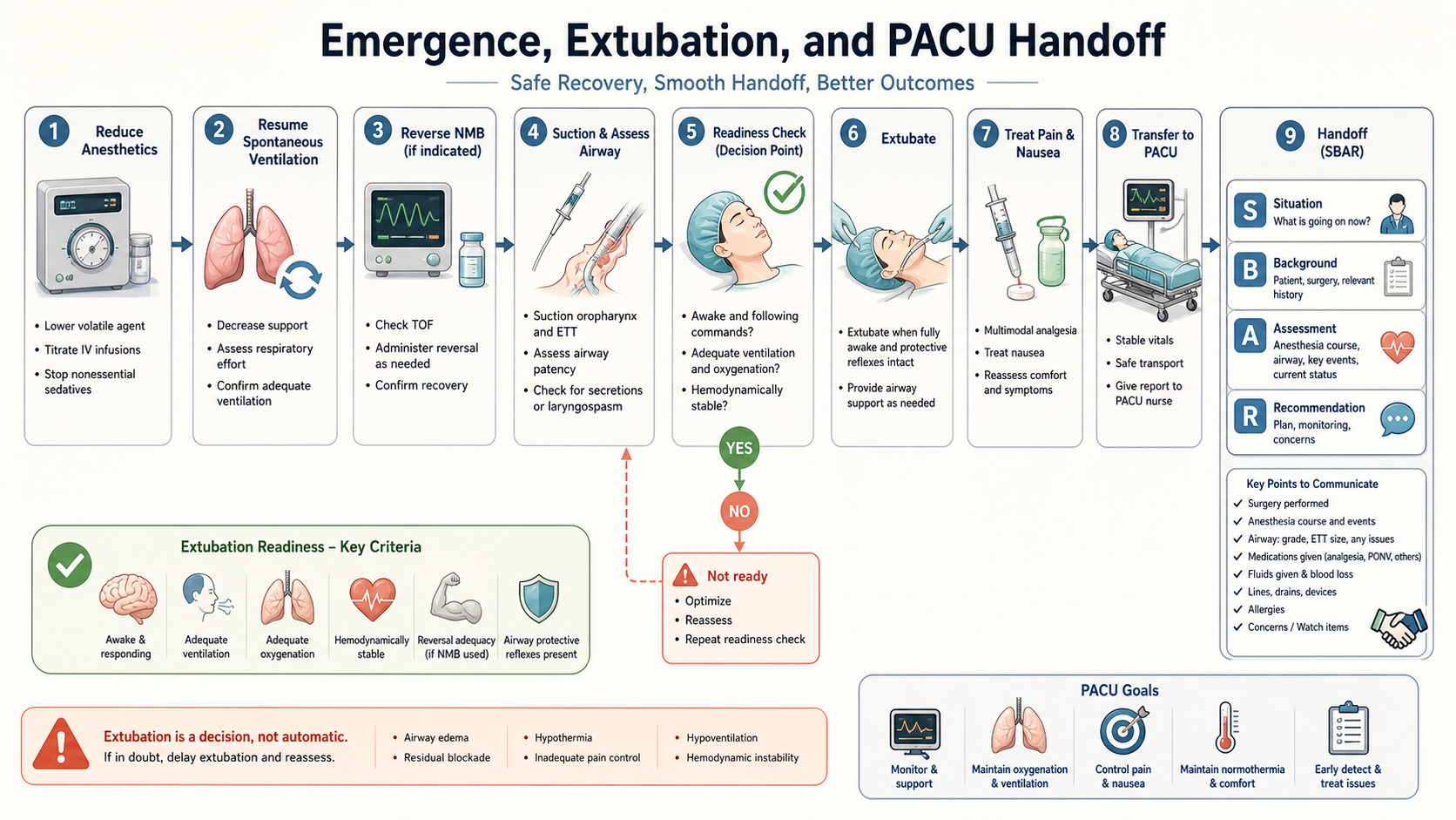 Emergence extubation and PACU handoff