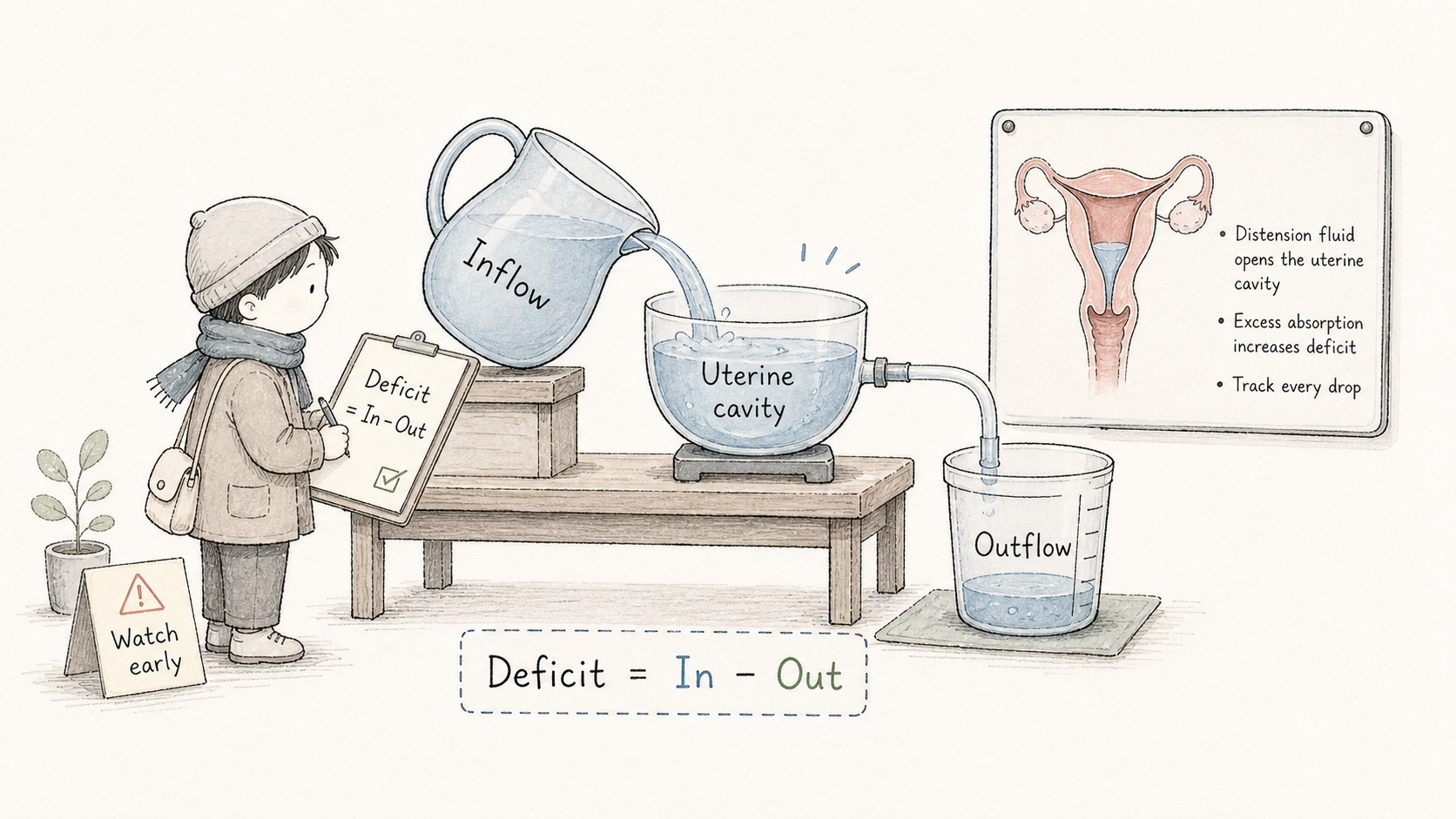 Hand-drawn inflow outflow fluid deficit metaphor