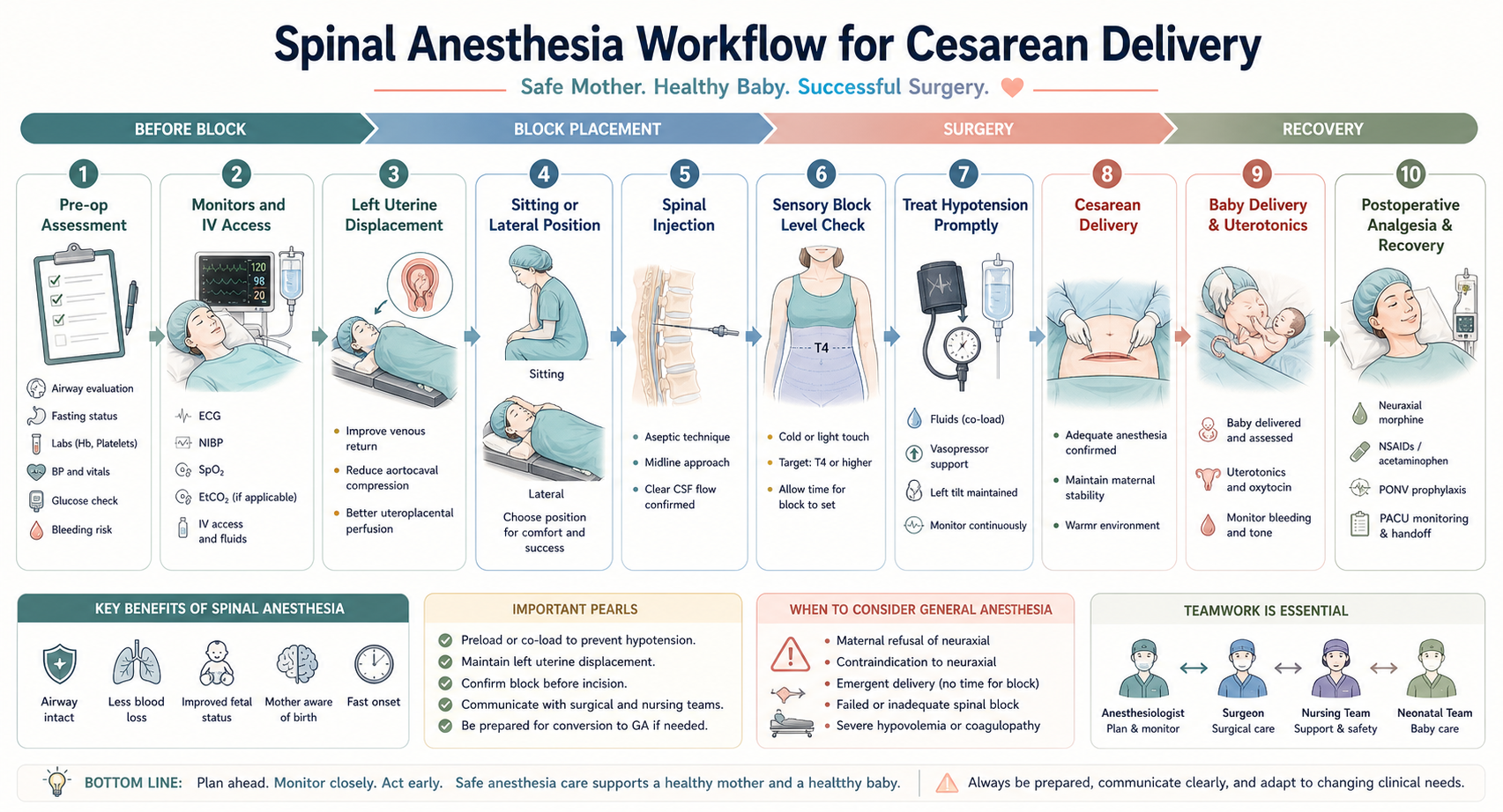 Spinal anesthesia workflow for cesarean delivery