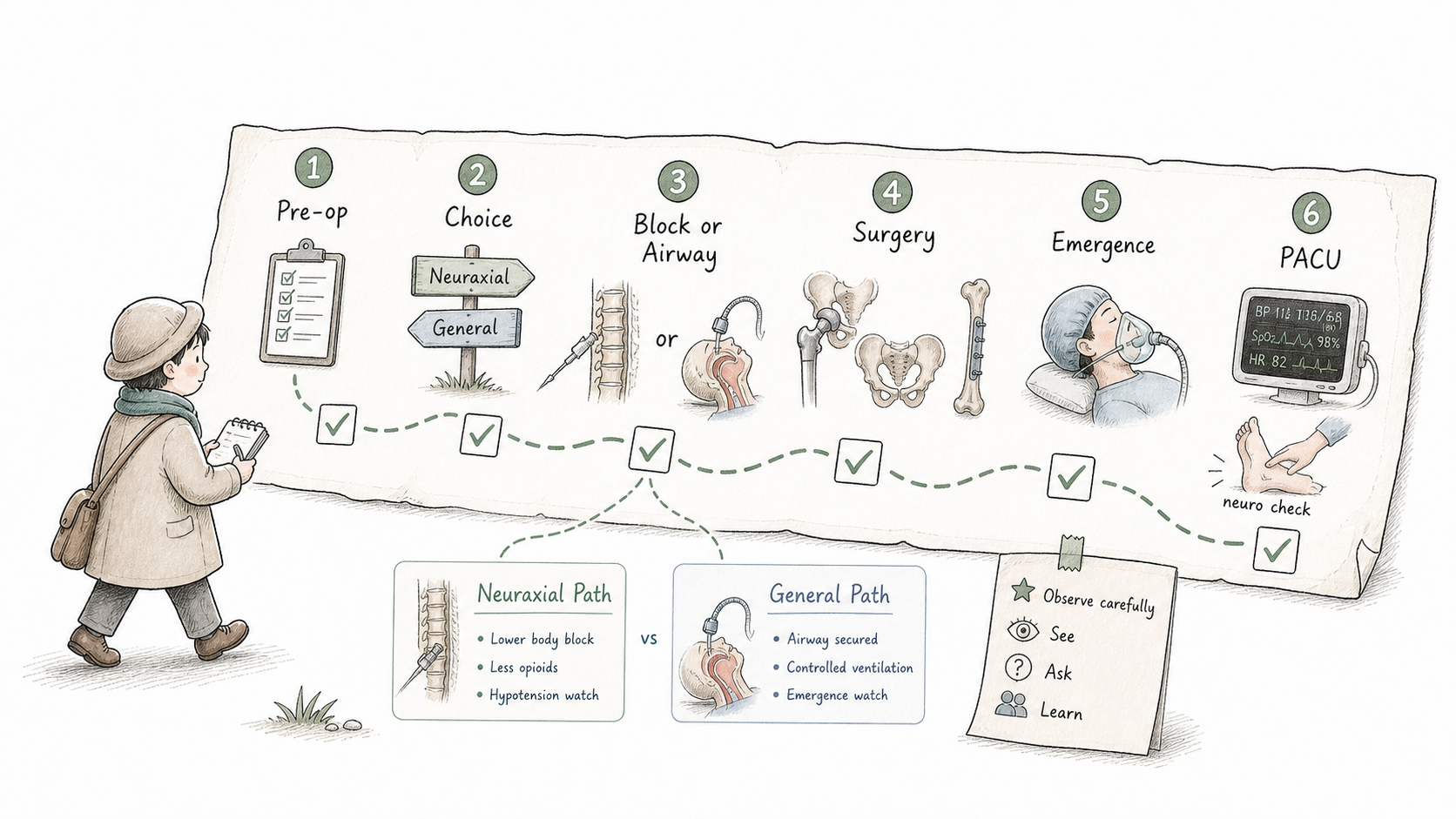 Student observation route for orthopedic anesthesia